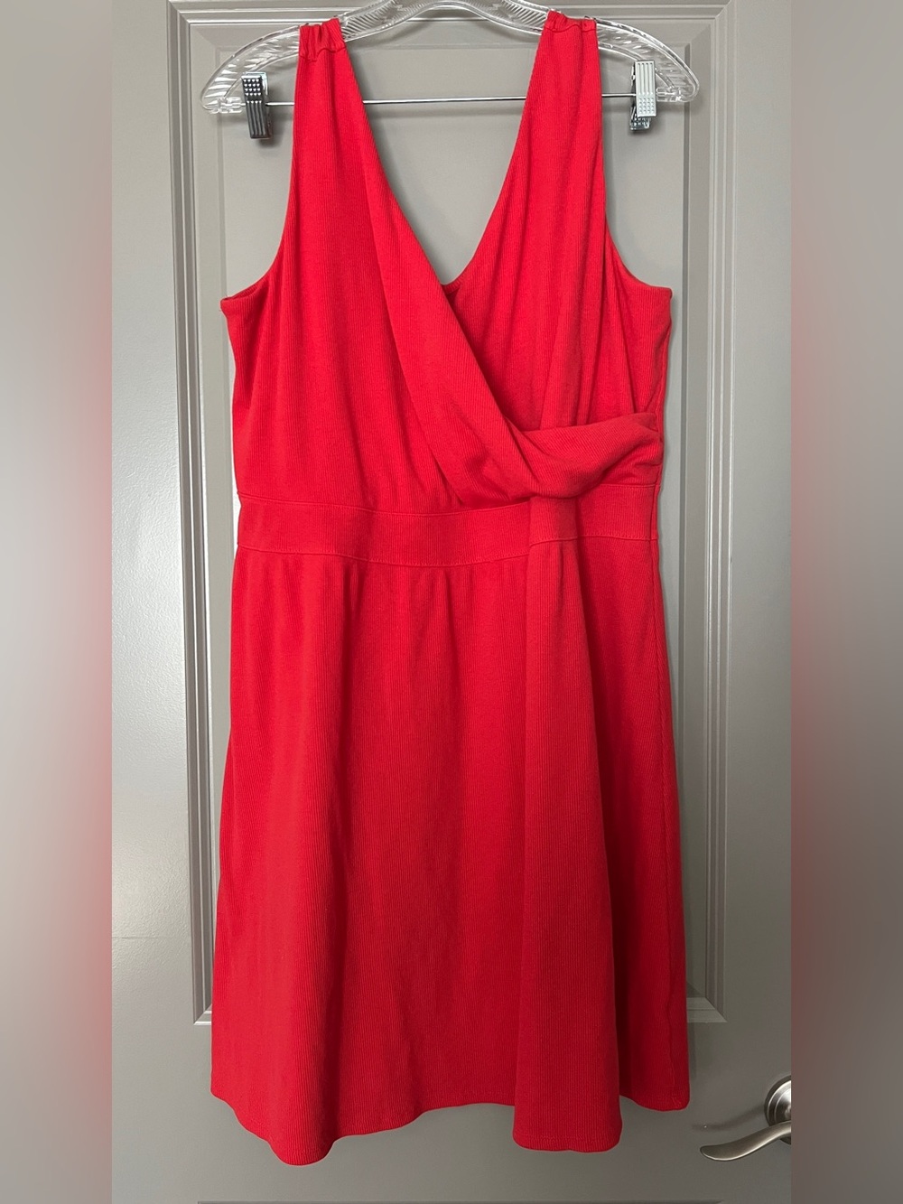Sleeveless Red V-Neck Wrap Waist Midi Dress